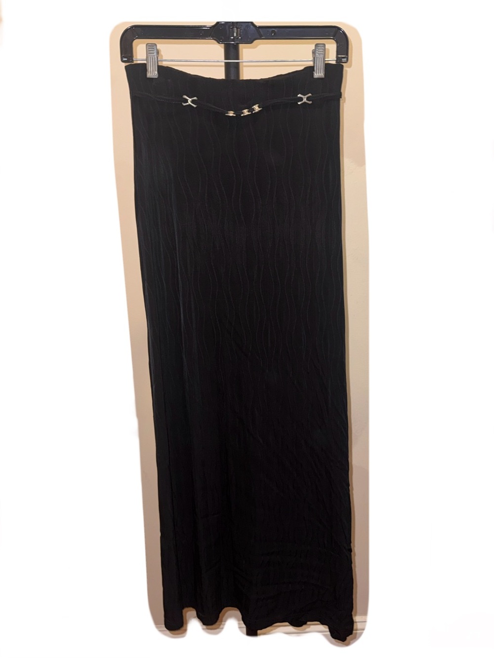 Elegant Black Maxi Skirt with Decorative Waist Detail